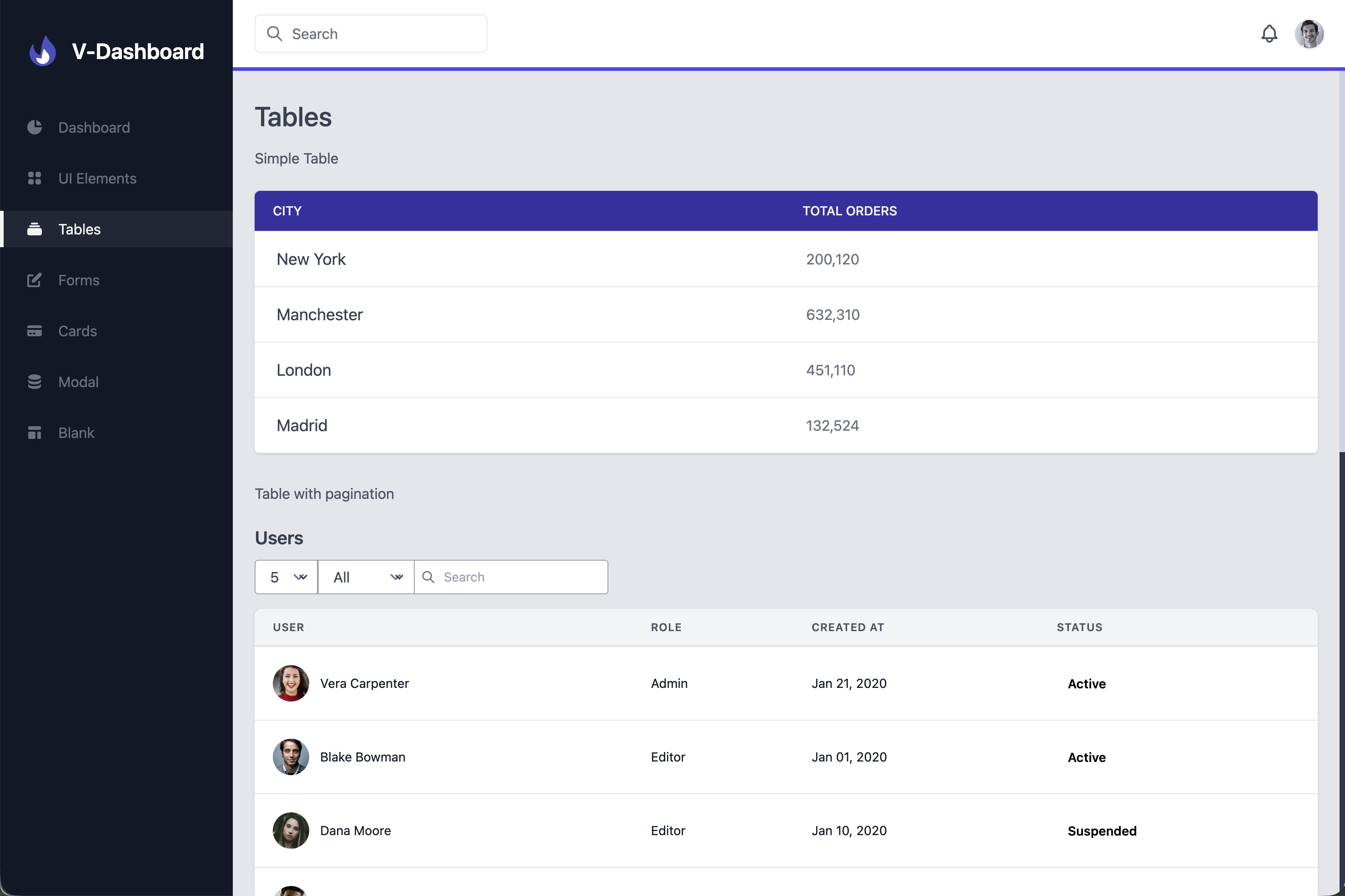Vue Dashboard Template screenshot 2